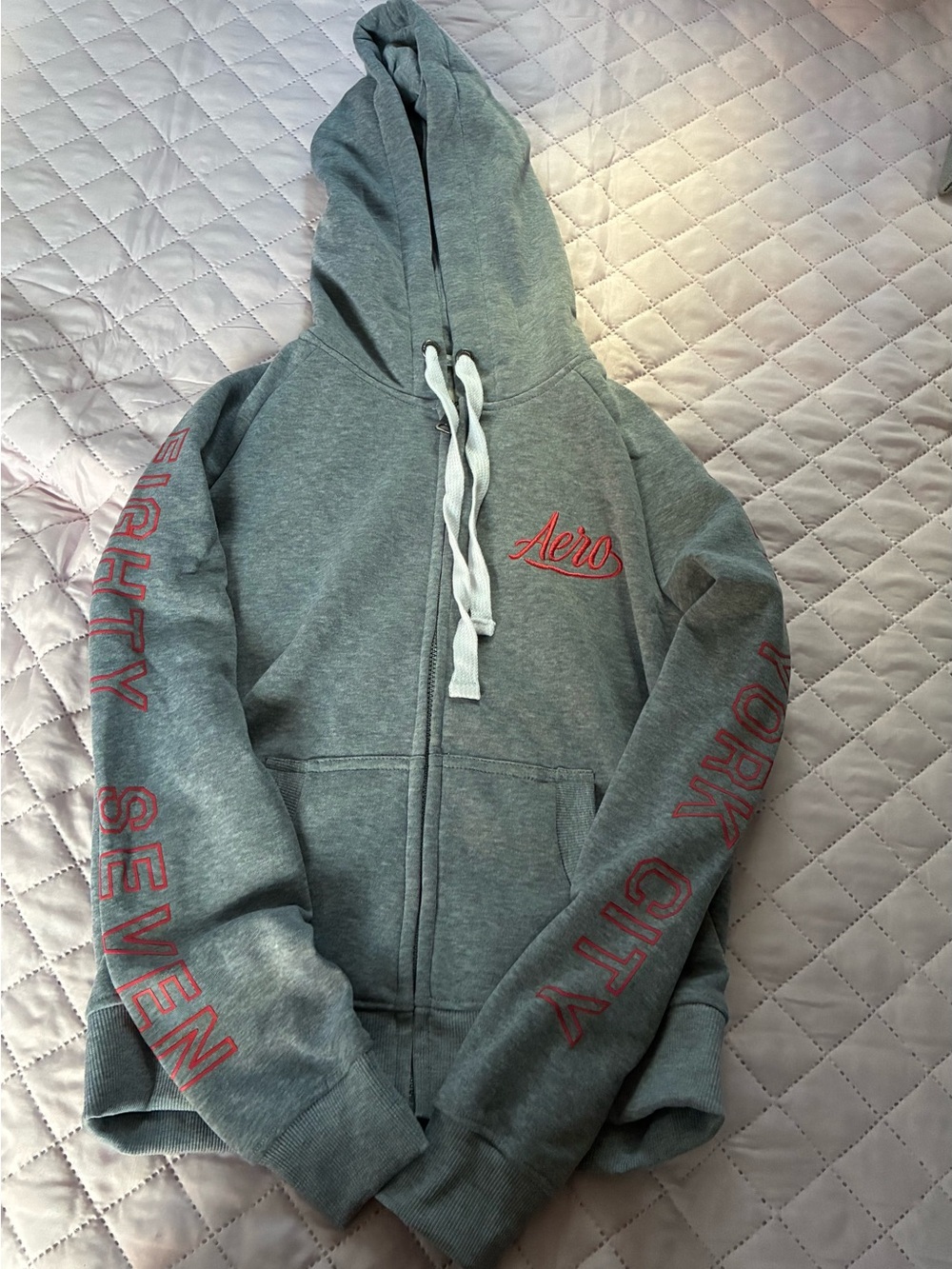 Aeropostale Gray Zip-Up Hoodie with Pink Script